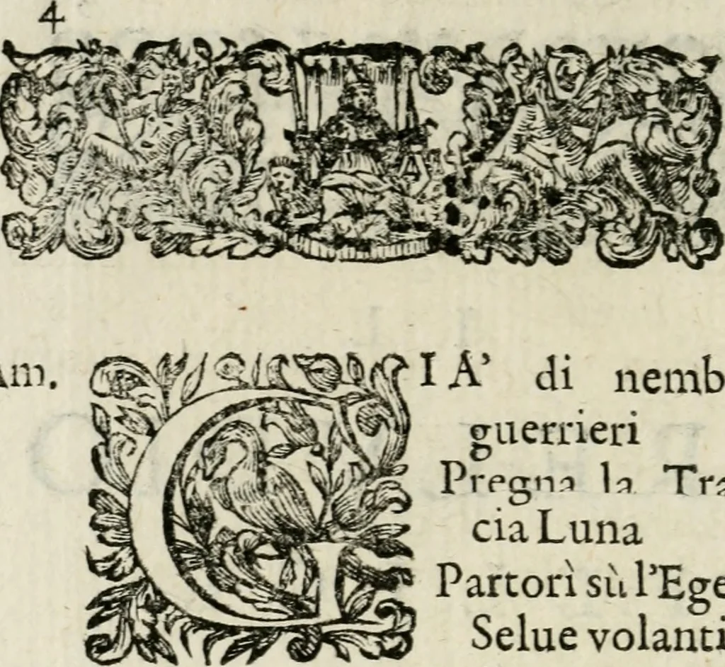 An illustration from Il prelvdio felice : mvsicali acclamationi consacrati da S.E. il signor Marco Contarini, procurator di S. Marco, all' Altezza Serenissima d'Ernesto Avgvsto, vescovo d'Osnabrvg, duca di Bransuich, Luneburgo, &c. : in occasione, che l' A.S. fauorisce S.E. nel luoco di Piazzola, 1685, leaf 9