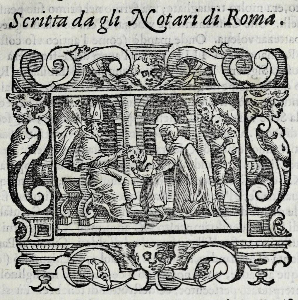 An illustration from Il santoario di Parma doue si hanno tutte le vite de' corpi santi, & de' beati, 1593, leaf 27