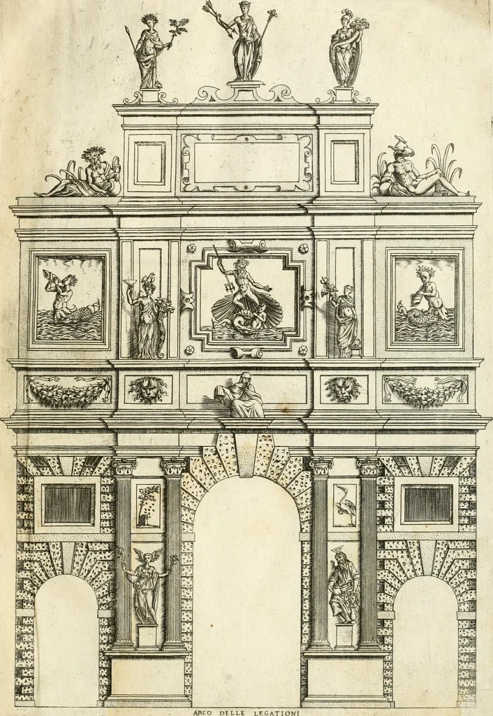An illustration from Il sontvoso apparato fatto dalla magnifica citta di Brescia nel felice ritorno dell'illv. & reuerendiss. vescouo suo il cardinale Morosini : con la spositione de' sensi simbolici che in esso si contengono, 1591, leaf 30