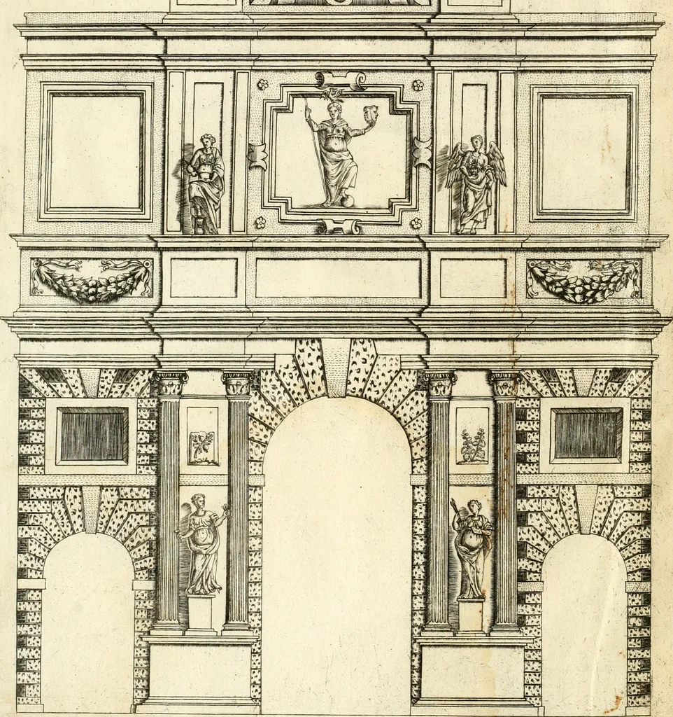 An illustration from Il sontvoso apparato fatto dalla magnifica citta di Brescia nel felice ritorno dell'illv. & reuerendiss. vescouo suo il cardinale Morosini : con la spositione de' sensi simbolici che in esso si contengono, 1591, leaf 33