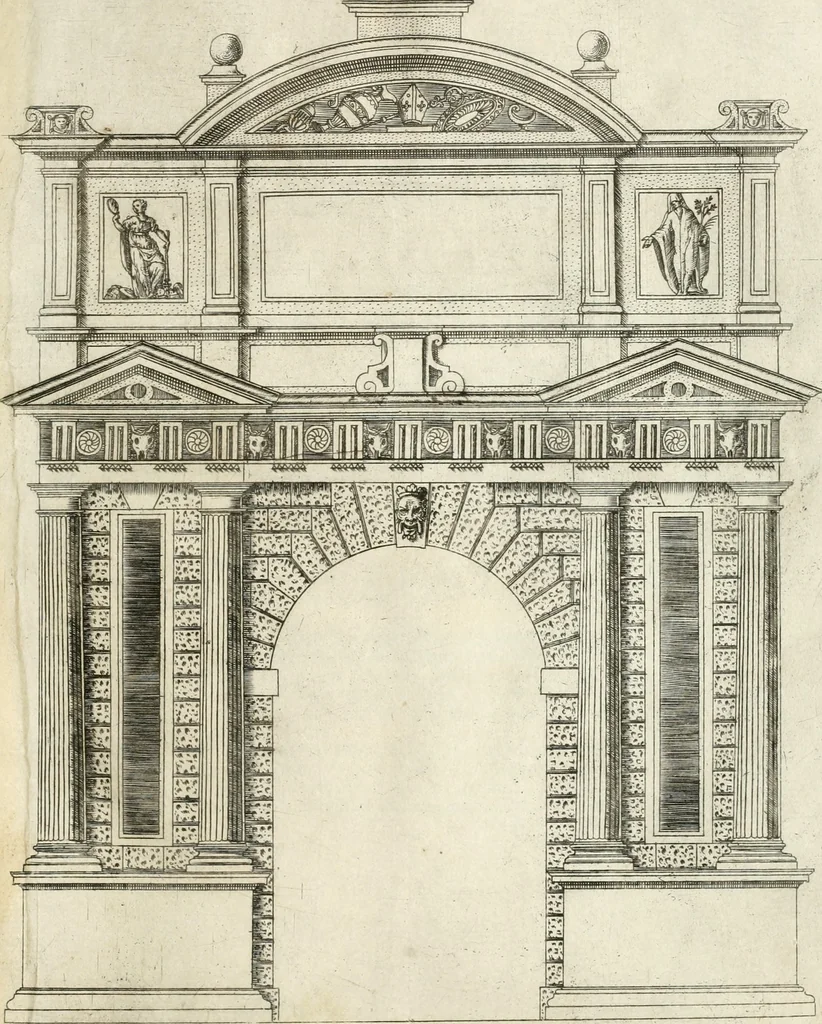 An illustration from Il sontvoso apparato fatto dalla magnifica citta di Brescia nel felice ritorno dell'illv. & reuerendiss. vescouo suo il cardinale Morosini : con la spositione de' sensi simbolici che in esso si contengono, 1591, leaf 54