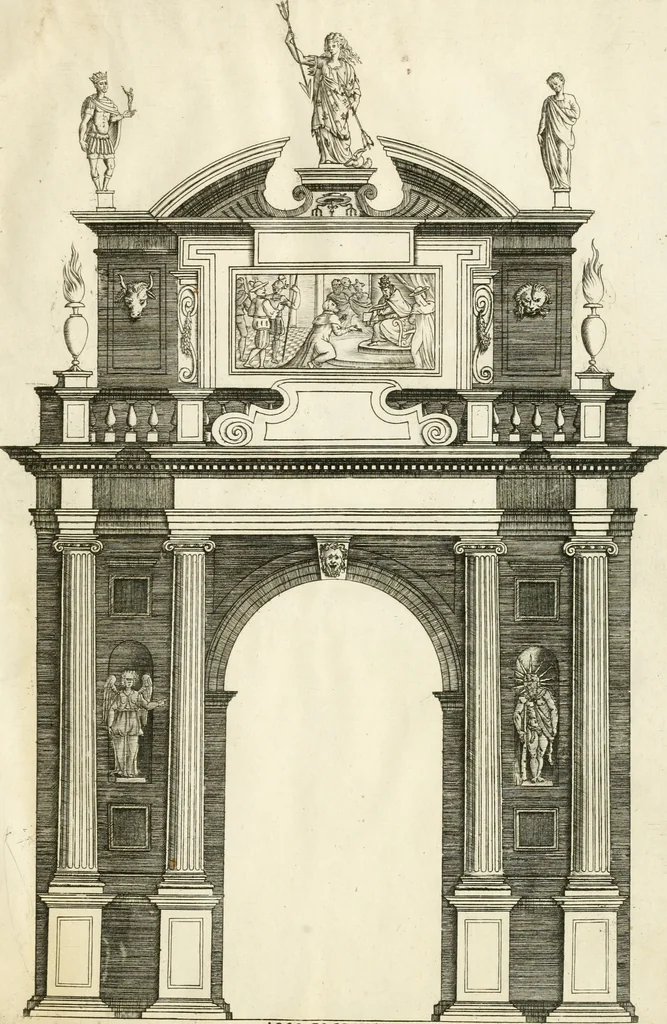 An illustration from Il sontvoso apparato fatto dalla magnifica citta di Brescia nel felice ritorno dell'illv. & reuerendiss. vescouo suo il cardinale Morosini : con la spositione de' sensi simbolici che in esso si contengono, 1591, leaf 58