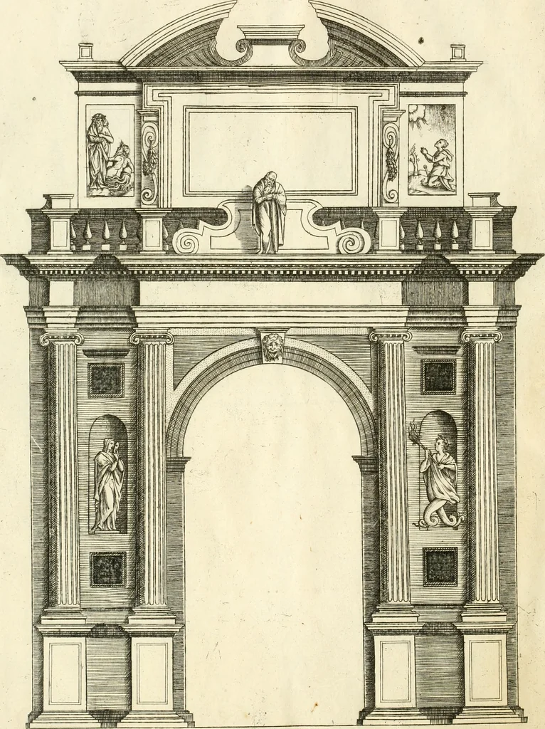 An illustration from Il sontvoso apparato fatto dalla magnifica citta di Brescia nel felice ritorno dell'illv. & reuerendiss. vescouo suo il cardinale Morosini : con la spositione de' sensi simbolici che in esso si contengono, 1591, leaf 61