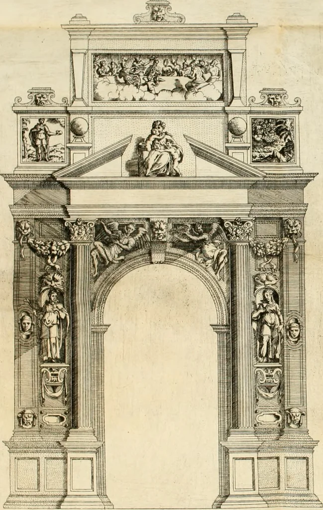 An illustration from Il sontvoso apparato fatto dalla magnifica citta di Brescia nel felice ritorno dell'illv. & reuerendiss. vescouo suo il cardinale Morosini : con la spositione de' sensi simbolici che in esso si contengono, 1591, leaf 85