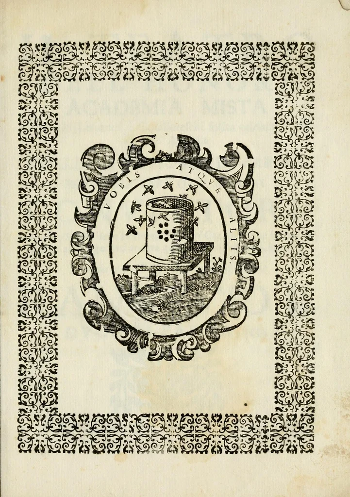 An illustration from Il teatro dell' honore : academia mista d' essercitij letterari e cauallereschi, solita celebrarsi sù 'l fine dell'anno in Collegio de' nobili di Parma per rimeritare quei signori convittori, che nello studio delle lettere e dell'arti caualleresche si sono sopra gli altri segnalati, tenuta quest'anno 1673, li 20. agosto e dedicata all' Altezza Serenissima di Ranuccio II, duca di Parma, &c, 1673, leaf 3