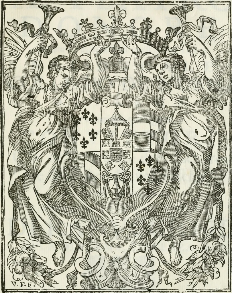 An illustration from Il Teatro d'onore : aperto li 10. agosto di quest'anno 1694 nel Ducale collegio de' nobili di Parma, per rimeritare que' signori convittori, che nello studio delle lettere e delle arti cavalleresche si sono sopra gli altri segnalati, e consacrato all' Altezza Serenissima di Ranuccio II, duca di Parma, Piacenza, &c, 1694, leaf 6
