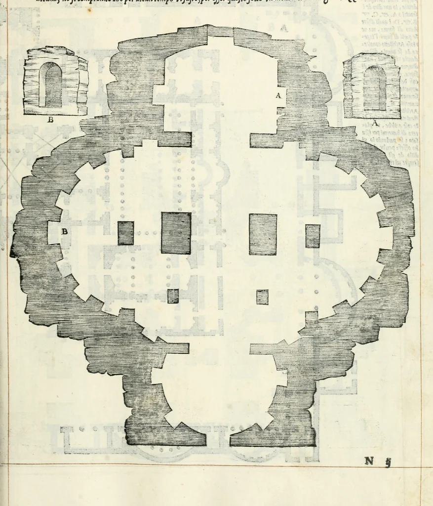 An illustration from Il terzo libro : nel qval si figvrano, e descrivono le antiqvita di Roma, e le altre che sono in Italia e fvori d'Italia ..., 1540, leaf 102
