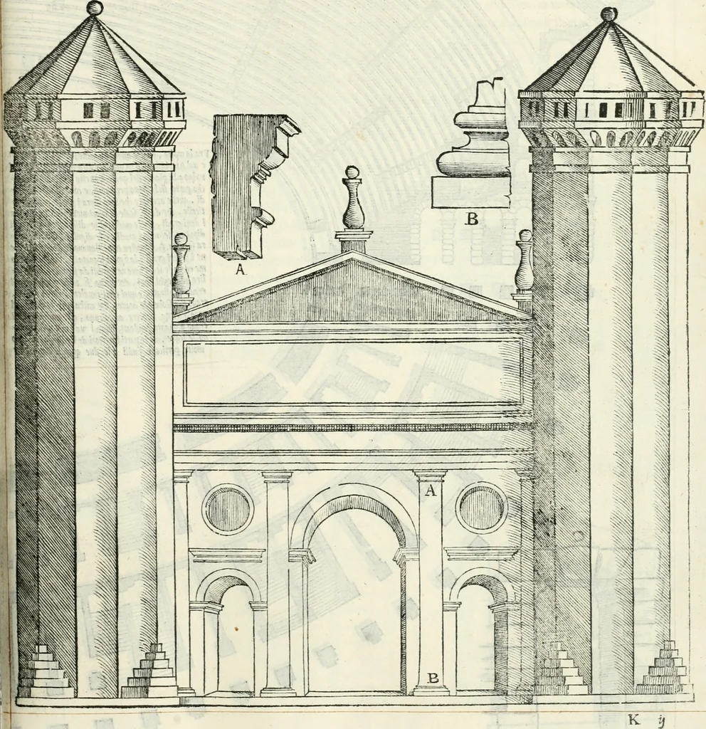 An illustration from Il terzo libro : nel qval si figvrano, e descrivono le antiqvita di Roma, e le altre che sono in Italia e fvori d'Italia ..., 1540, leaf 76