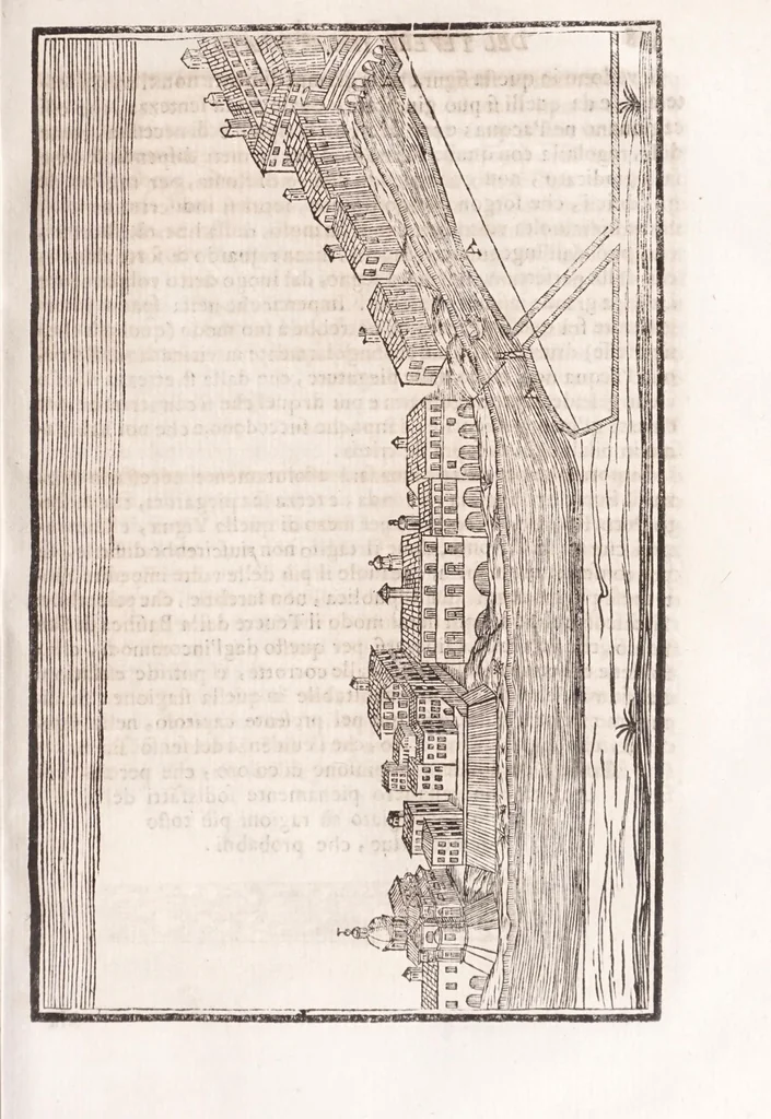 An illustration from Il Teuere incatenato, ouero, L'arte di frenar l'acque correnti, 1663, leaf 351