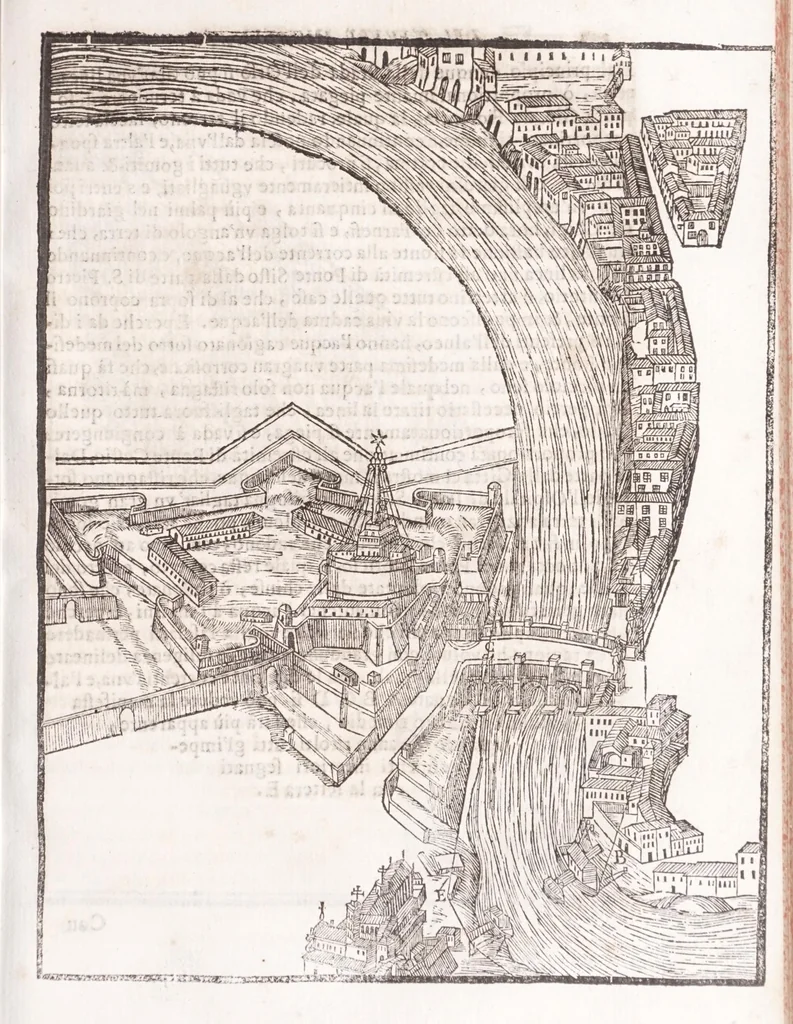 An illustration from Il Teuere incatenato, ouero, L'arte di frenar l'acque correnti, 1663, leaf 355