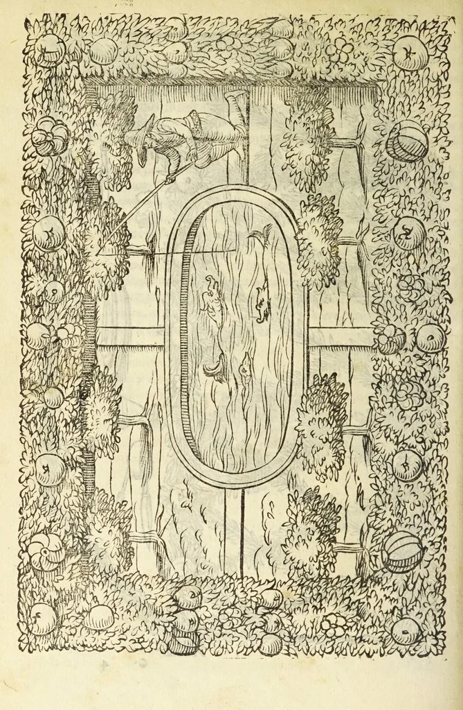 An illustration from Il trinciante di M. Vincenzo Ceruio : ampliato, et ridotto a perfettione dal caualier Reale Fusoritto da Narni già trinciante dell'illust.mo & reuerendissimo signor cardinal Farnese : con vna bellissima aggiunta fatta nouamente dall'istesso caualier Reale, 1593, leaf 116