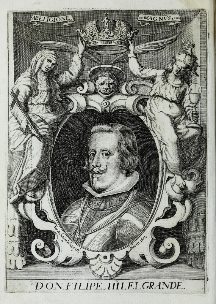 An illustration from Ilustracion del renombre de grande principio, grandeza, y etimologia : pontifices, santos, emperadores, reyes, i varones ilustres, que le merecieron en la voz publica de los hombres, 1638, leaf 20