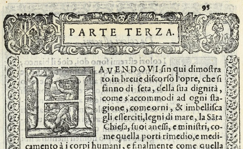 An illustration from Il vermicello dalla seta, del Corsvccio da Sascorbaro : nvovamente venuto in luce, 1581, leaf 97