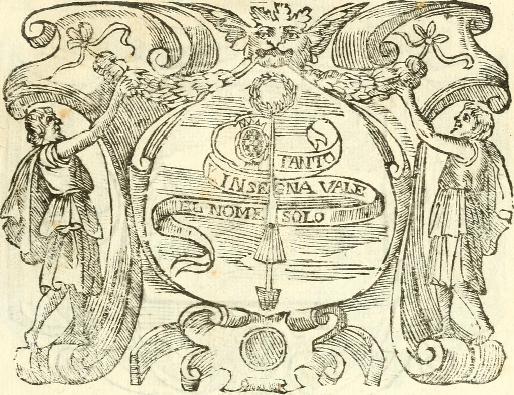 An illustration from Il zodiaco, over, idea di perfettione di prencipi : formata dall'heroiche virtù dell'illvstriss. et eccellentiss. signore D. Antonio Alvarez di Toledo, duca d'Alba vicere di Napoli : rapresentata come in vn trionfo dal fidelissimo popolo napoletano : per opera del dottore Francesco Antonio Scacciauento suo eletto : nella pomposissima festa di San Gio. Battista, celebrata à 23. di giugno 1629. per il settimo anno del suo gouerno, 1630, leaf 106