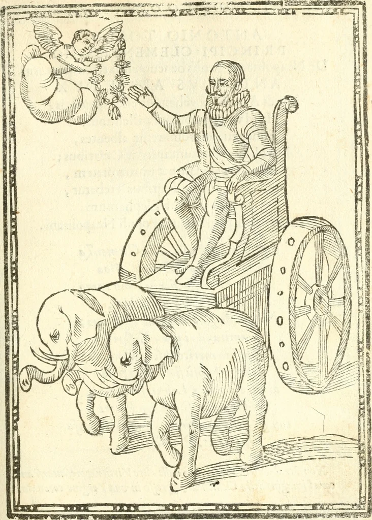 An illustration from Il zodiaco, over, idea di perfettione di prencipi : formata dall'heroiche virtù dell'illvstriss. et eccellentiss. signore D. Antonio Alvarez di Toledo, duca d'Alba vicere di Napoli : rapresentata come in vn trionfo dal fidelissimo popolo napoletano : per opera del dottore Francesco Antonio Scacciauento suo eletto : nella pomposissima festa di San Gio. Battista, celebrata à 23. di giugno 1629. per il settimo anno del suo gouerno, 1630, leaf 158