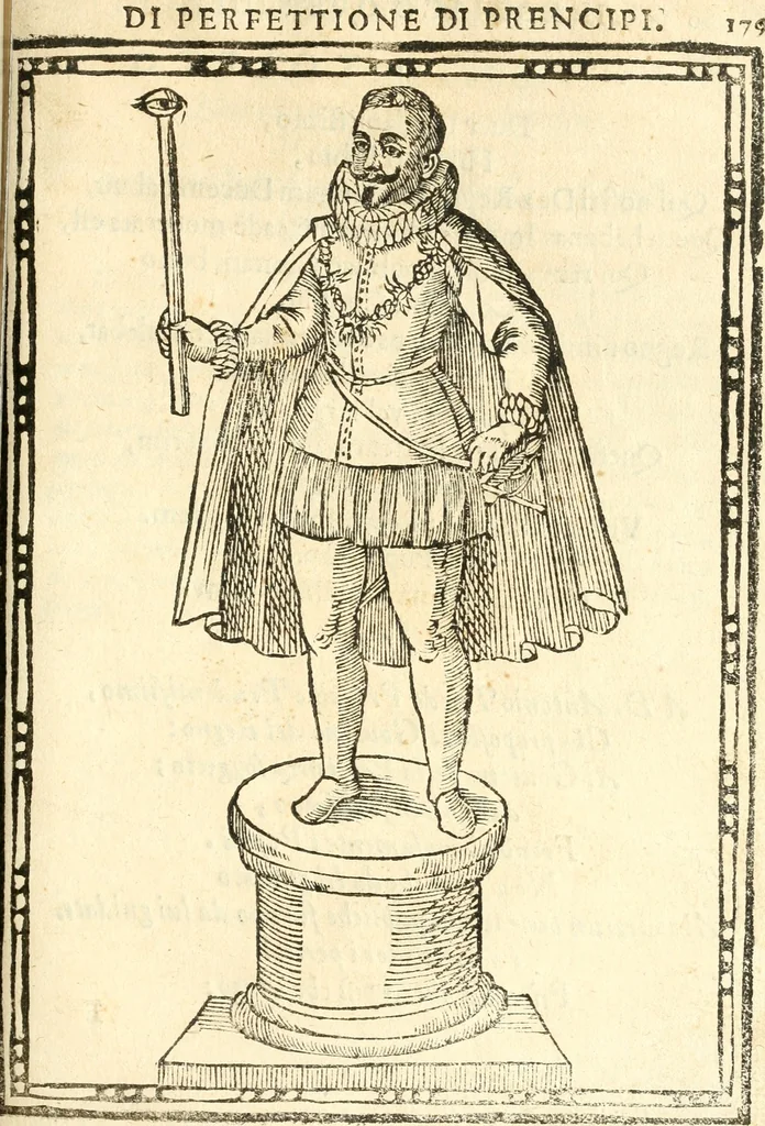 An illustration from Il zodiaco, over, idea di perfettione di prencipi : formata dall'heroiche virtù dell'illvstriss. et eccellentiss. signore D. Antonio Alvarez di Toledo, duca d'Alba vicere di Napoli : rapresentata come in vn trionfo dal fidelissimo popolo napoletano : per opera del dottore Francesco Antonio Scacciauento suo eletto : nella pomposissima festa di San Gio. Battista, celebrata à 23. di giugno 1629. per il settimo anno del suo gouerno, 1630, leaf 190