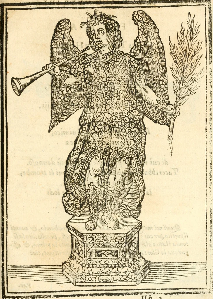 An illustration from Il zodiaco, over, idea di perfettione di prencipi : formata dall'heroiche virtù dell'illvstriss. et eccellentiss. signore D. Antonio Alvarez di Toledo, duca d'Alba vicere di Napoli : rapresentata come in vn trionfo dal fidelissimo popolo napoletano : per opera del dottore Francesco Antonio Scacciauento suo eletto : nella pomposissima festa di San Gio. Battista, celebrata à 23. di giugno 1629. per il settimo anno del suo gouerno, 1630, leaf 254