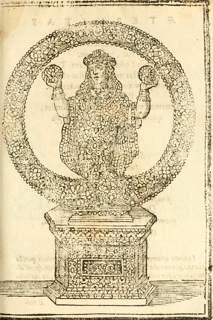 An illustration from Il zodiaco, over, idea di perfettione di prencipi : formata dall'heroiche virtù dell'illvstriss. et eccellentiss. signore D. Antonio Alvarez di Toledo, duca d'Alba vicere di Napoli : rapresentata come in vn trionfo dal fidelissimo popolo napoletano : per opera del dottore Francesco Antonio Scacciauento suo eletto : nella pomposissima festa di San Gio. Battista, celebrata à 23. di giugno 1629. per il settimo anno del suo gouerno, 1630, leaf 258