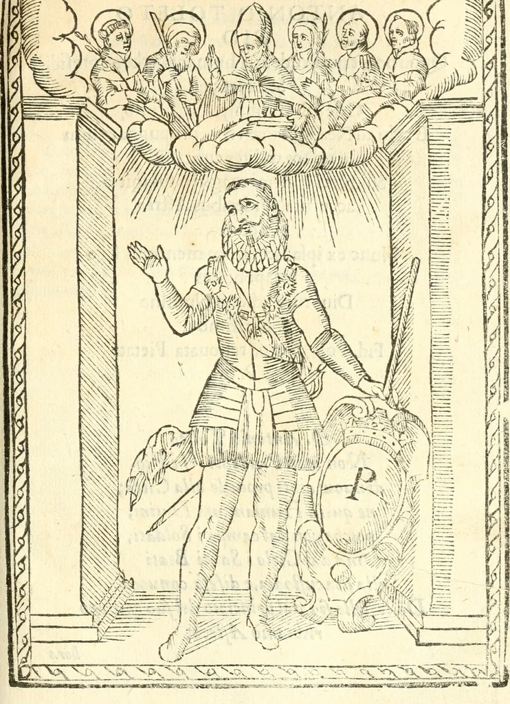 An illustration from Il zodiaco, over, idea di perfettione di prencipi : formata dall'heroiche virtù dell'illvstriss. et eccellentiss. signore D. Antonio Alvarez di Toledo, duca d'Alba vicere di Napoli : rapresentata come in vn trionfo dal fidelissimo popolo napoletano : per opera del dottore Francesco Antonio Scacciauento suo eletto : nella pomposissima festa di San Gio. Battista, celebrata à 23. di giugno 1629. per il settimo anno del suo gouerno, 1630, leaf 272