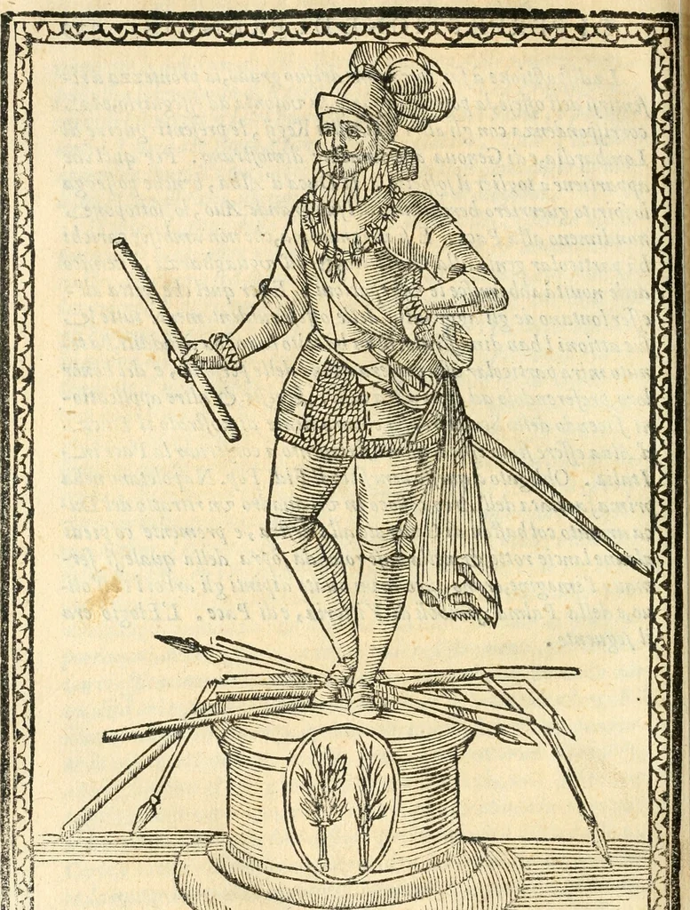 An illustration from Il zodiaco, over, idea di perfettione di prencipi : formata dall'heroiche virtù dell'illvstriss. et eccellentiss. signore D. Antonio Alvarez di Toledo, duca d'Alba vicere di Napoli : rapresentata come in vn trionfo dal fidelissimo popolo napoletano : per opera del dottore Francesco Antonio Scacciauento suo eletto : nella pomposissima festa di San Gio. Battista, celebrata à 23. di giugno 1629. per il settimo anno del suo gouerno, 1630, leaf 341