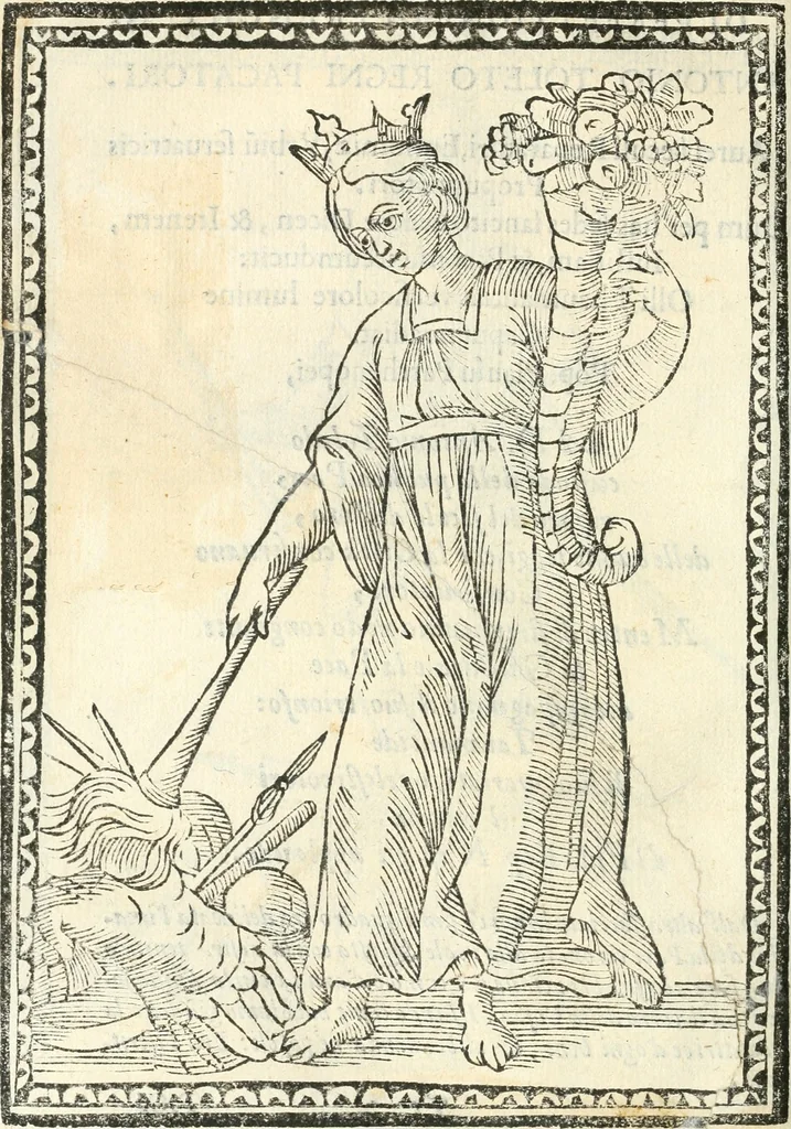An illustration from Il zodiaco, over, idea di perfettione di prencipi : formata dall'heroiche virtù dell'illvstriss. et eccellentiss. signore D. Antonio Alvarez di Toledo, duca d'Alba vicere di Napoli : rapresentata come in vn trionfo dal fidelissimo popolo napoletano : per opera del dottore Francesco Antonio Scacciauento suo eletto : nella pomposissima festa di San Gio. Battista, celebrata à 23. di giugno 1629. per il settimo anno del suo gouerno, 1630, leaf 343