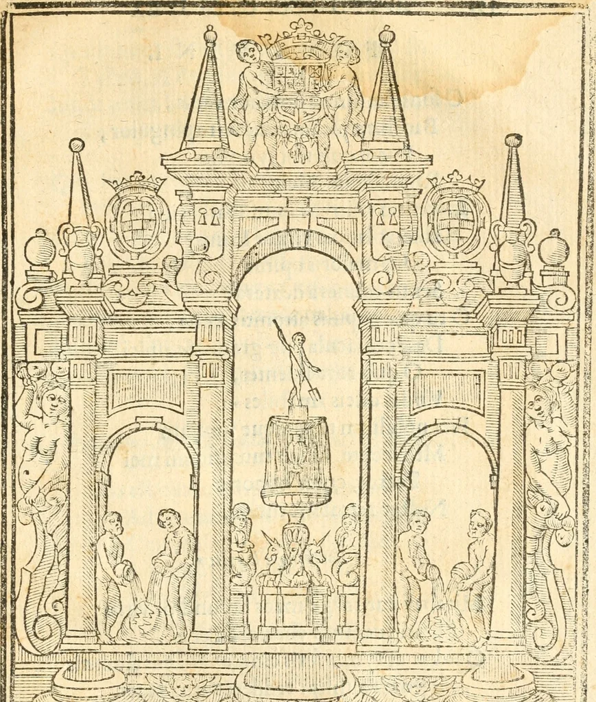 An illustration from Il zodiaco, over, idea di perfettione di prencipi : formata dall'heroiche virtù dell'illvstriss. et eccellentiss. signore D. Antonio Alvarez di Toledo, duca d'Alba vicere di Napoli : rapresentata come in vn trionfo dal fidelissimo popolo napoletano : per opera del dottore Francesco Antonio Scacciauento suo eletto : nella pomposissima festa di San Gio. Battista, celebrata à 23. di giugno 1629. per il settimo anno del suo gouerno, 1630, leaf 502