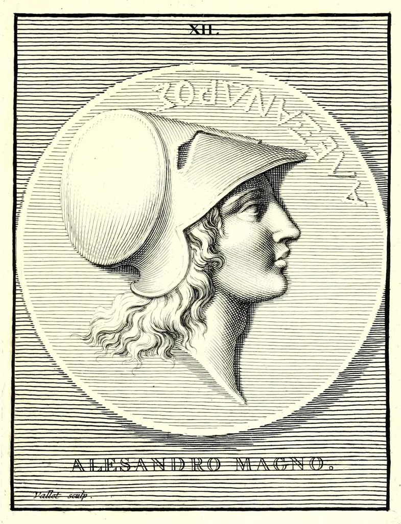 An illustration from Images des héros et des grands hommes de l'antiquité. Dessinées sur des médailles, des pierres antiques & autres anciens monumens, 1731, leaf 101