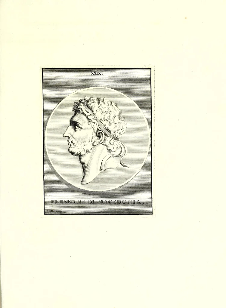 An illustration from Images des héros et des grands hommes de l'antiquité. Dessinées sur des médailles, des pierres antiques & autres anciens monumens, 1731, leaf 219