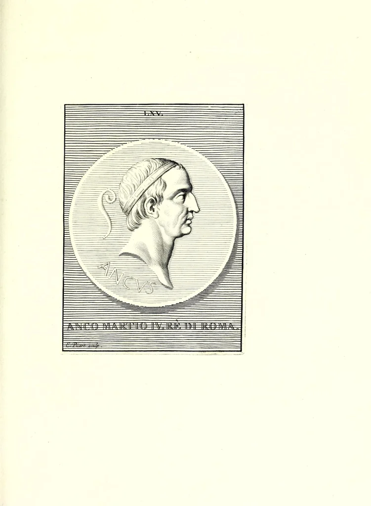 An illustration from Images des héros et des grands hommes de l'antiquité. Dessinées sur des médailles, des pierres antiques & autres anciens monumens, 1731, leaf 433