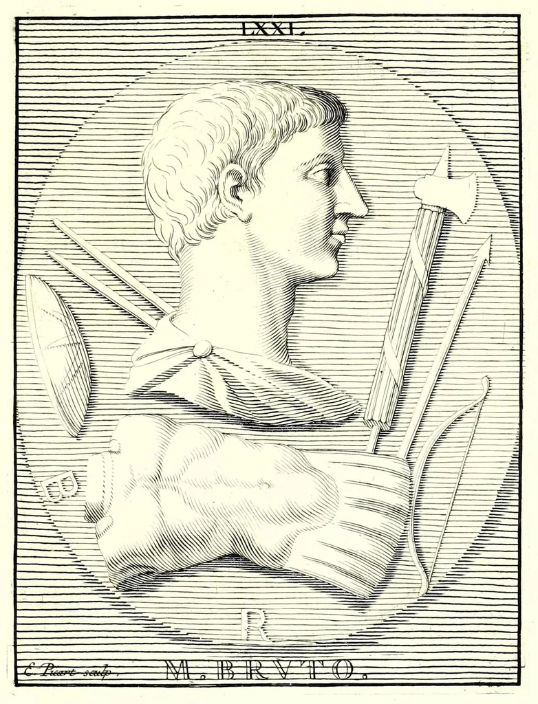 An illustration from Images des héros et des grands hommes de l'antiquité. Dessinées sur des médailles, des pierres antiques & autres anciens monumens, 1731, leaf 457