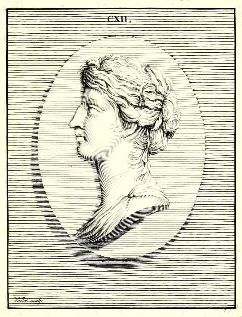 An illustration from Images des héros et des grands hommes de l'antiquité. Dessinées sur des médailles, des pierres antiques & autres anciens monumens, 1731, leaf 621