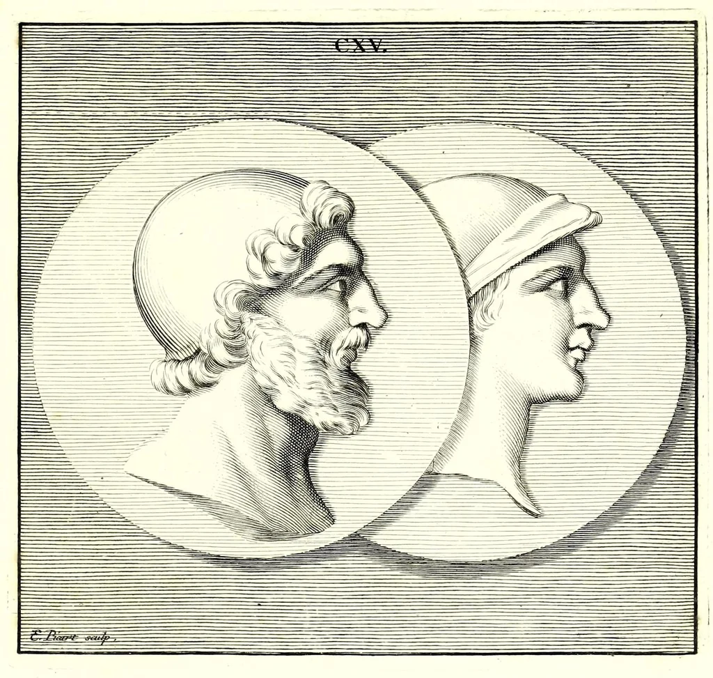 An illustration from Images des héros et des grands hommes de l'antiquité. Dessinées sur des médailles, des pierres antiques & autres anciens monumens, 1731, leaf 627