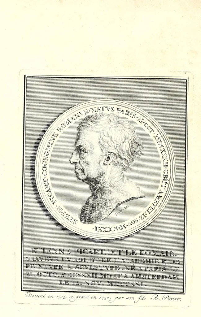 An illustration from Images des héros et des grands hommes de l'antiquité. Dessinées sur des médailles, des pierres antiques & autres anciens monumens, 1731, leaf 8
