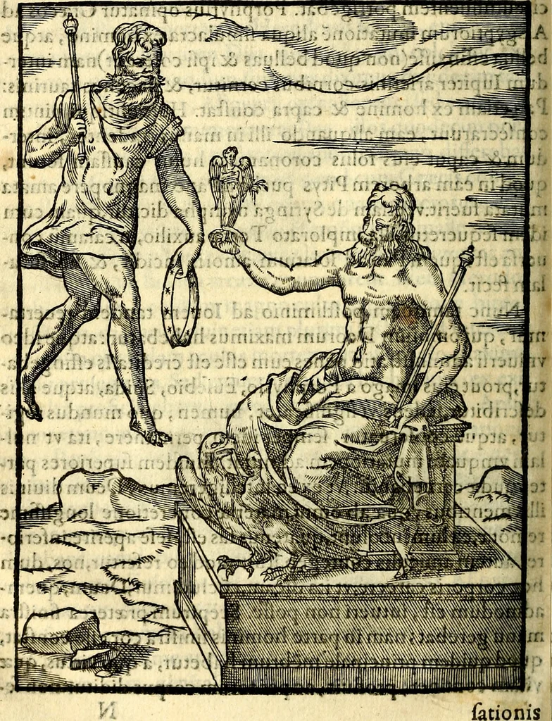 An illustration from Imagines deorum, qui ab antiquis colebantur : in quibus simulacra, ritus, caerimoniae, magnaq[ue] ex parte veterum religio explicatur, 1581, leaf 111