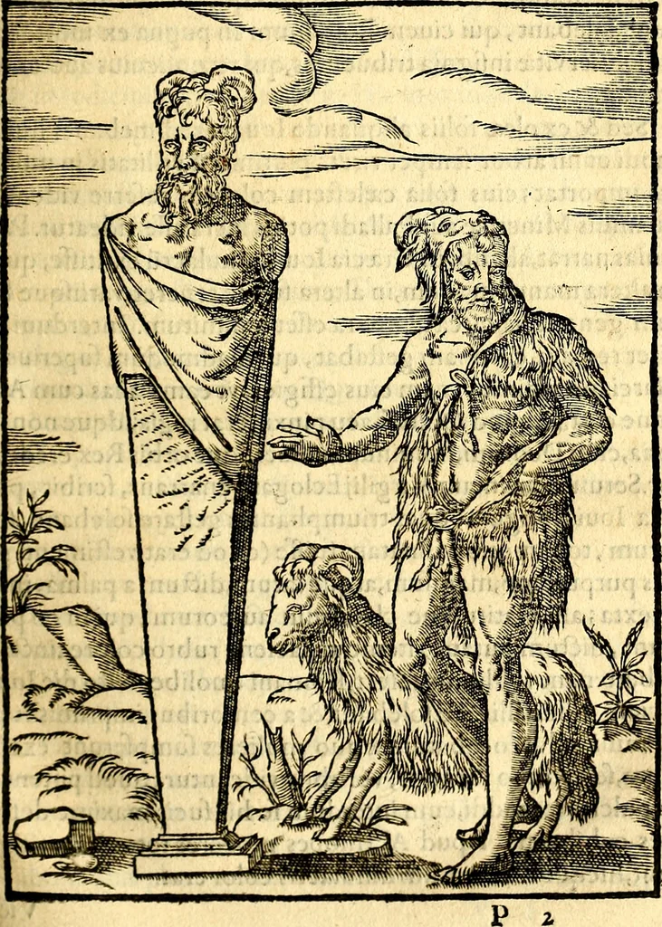 An illustration from Imagines deorum, qui ab antiquis colebantur : in quibus simulacra, ritus, caerimoniae, magnaq[ue] ex parte veterum religio explicatur, 1581, leaf 128