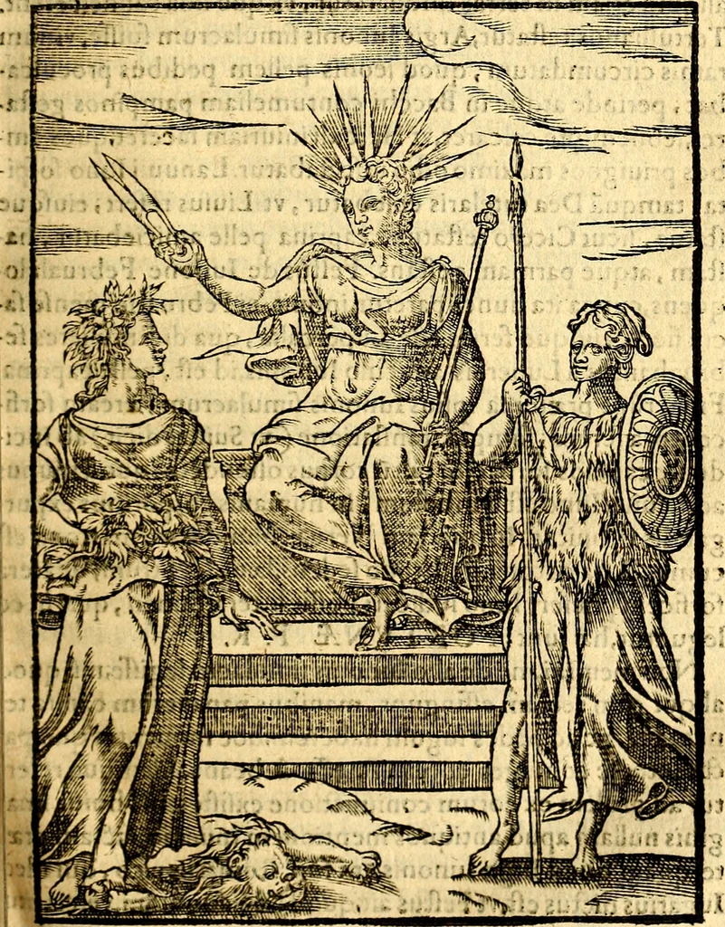 An illustration from Imagines deorum, qui ab antiquis colebantur : in quibus simulacra, ritus, caerimoniae, magnaq[ue] ex parte veterum religio explicatur, 1581, leaf 144