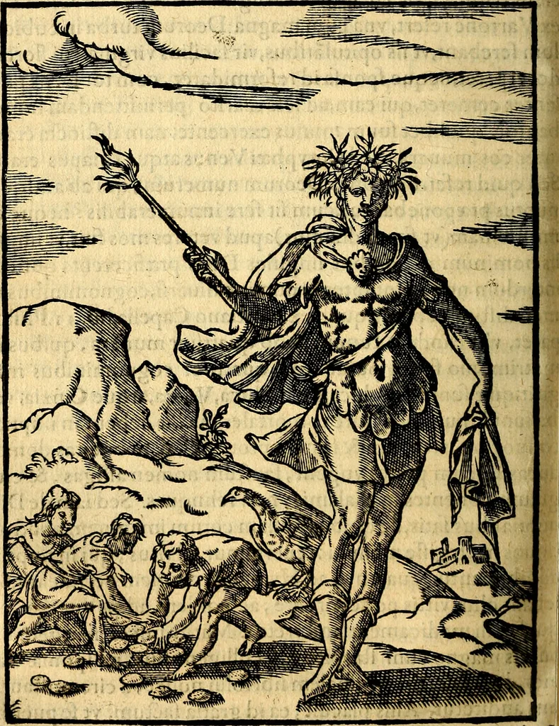 An illustration from Imagines deorum, qui ab antiquis colebantur : in quibus simulacra, ritus, caerimoniae, magnaq[ue] ex parte veterum religio explicatur, 1581, leaf 149