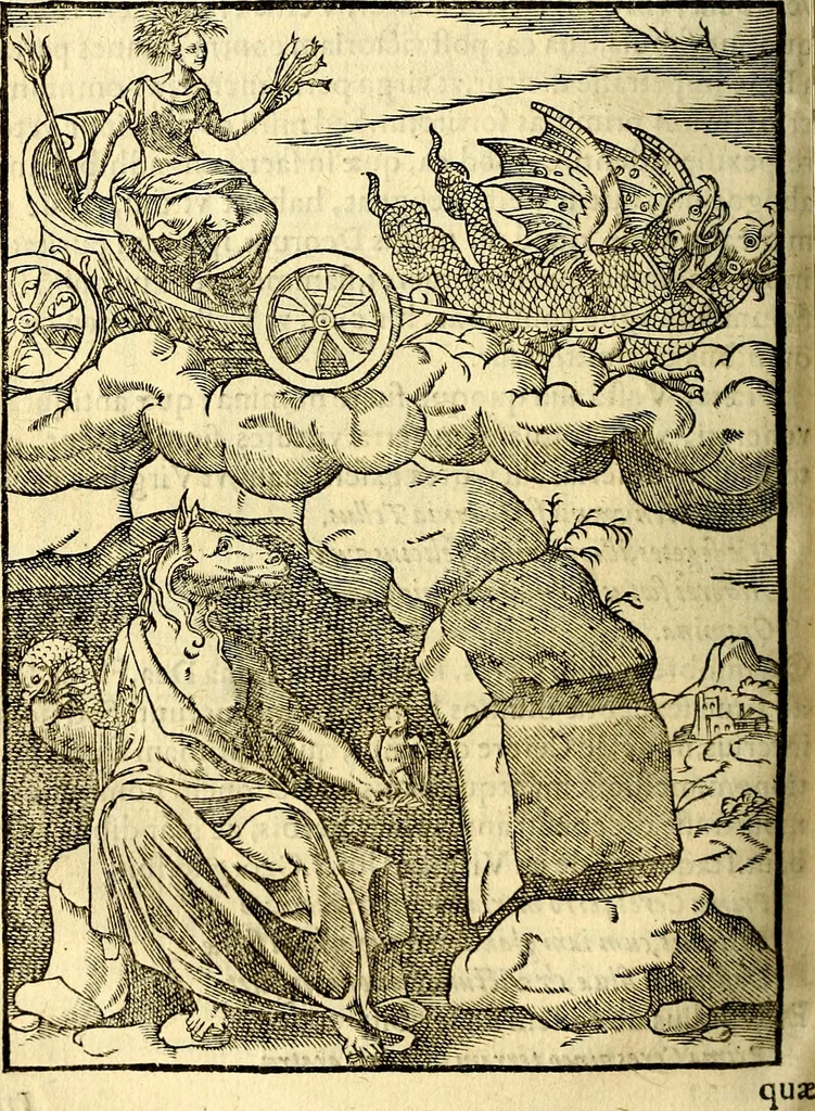 An illustration from Imagines deorum, qui ab antiquis colebantur : in quibus simulacra, ritus, caerimoniae, magnaq[ue] ex parte veterum religio explicatur, 1581, leaf 165