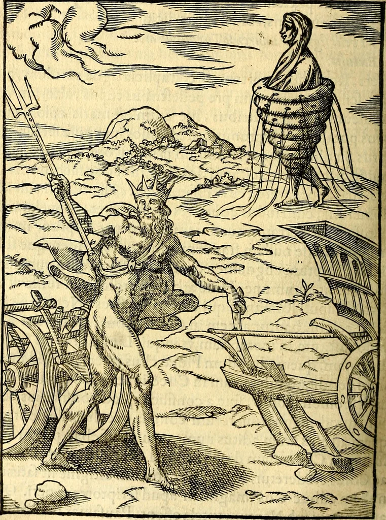 An illustration from Imagines deorum, qui ab antiquis colebantur : in quibus simulacra, ritus, caerimoniae, magnaq[ue] ex parte veterum religio explicatur, 1581, leaf 185