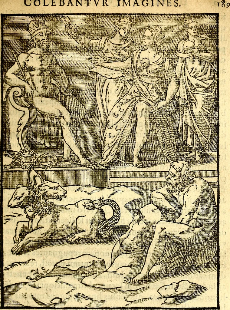An illustration from Imagines deorum, qui ab antiquis colebantur : in quibus simulacra, ritus, caerimoniae, magnaq[ue] ex parte veterum religio explicatur, 1581, leaf 202