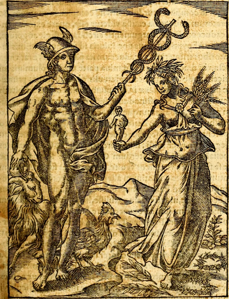 An illustration from Imagines deorum, qui ab antiquis colebantur : in quibus simulacra, ritus, caerimoniae, magnaq[ue] ex parte veterum religio explicatur, 1581, leaf 222