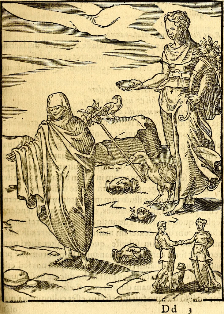 An illustration from Imagines deorum, qui ab antiquis colebantur : in quibus simulacra, ritus, caerimoniae, magnaq[ue] ex parte veterum religio explicatur, 1581, leaf 226