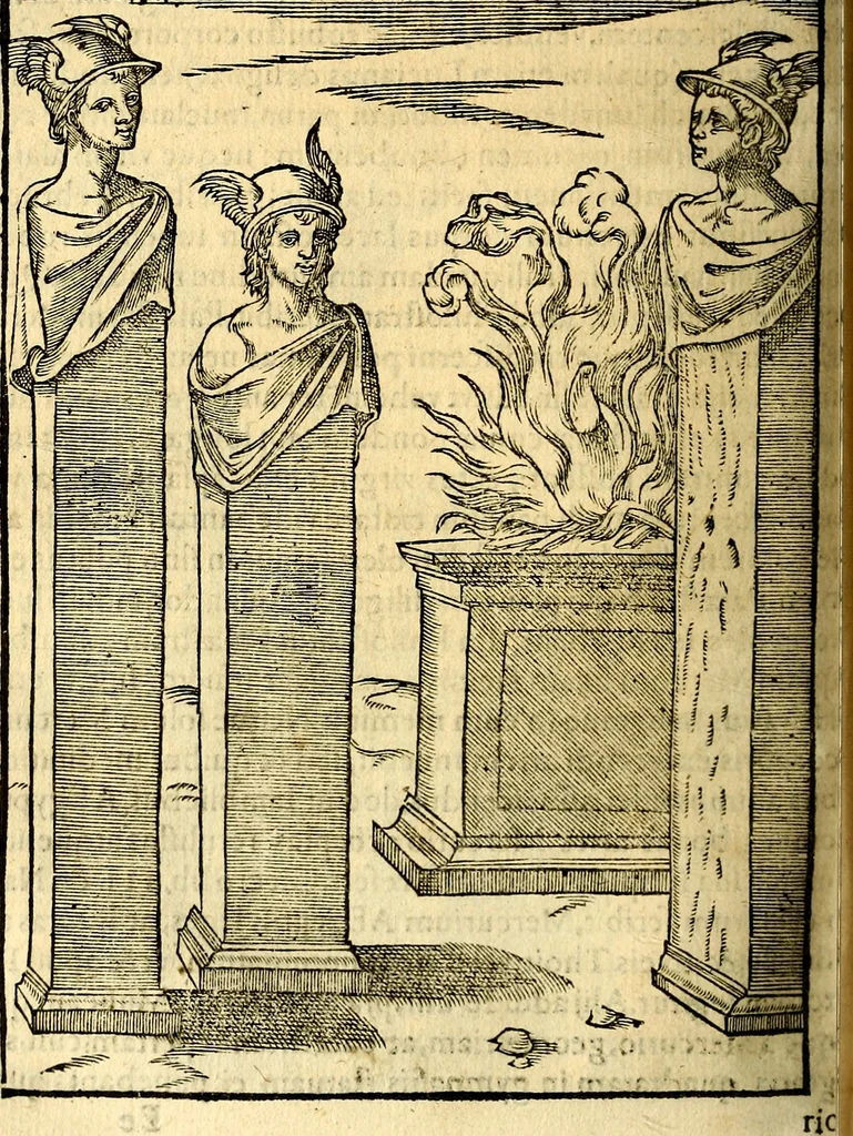 An illustration from Imagines deorum, qui ab antiquis colebantur : in quibus simulacra, ritus, caerimoniae, magnaq[ue] ex parte veterum religio explicatur, 1581, leaf 231