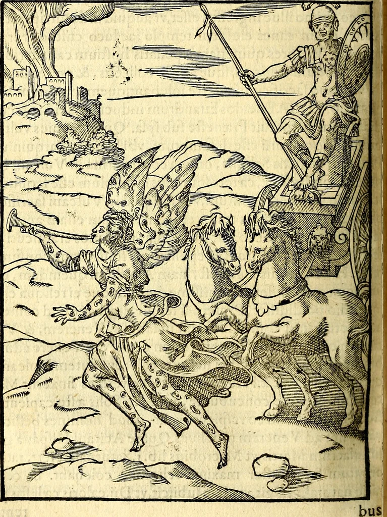 An illustration from Imagines deorum, qui ab antiquis colebantur : in quibus simulacra, ritus, caerimoniae, magnaq[ue] ex parte veterum religio explicatur, 1581, leaf 277