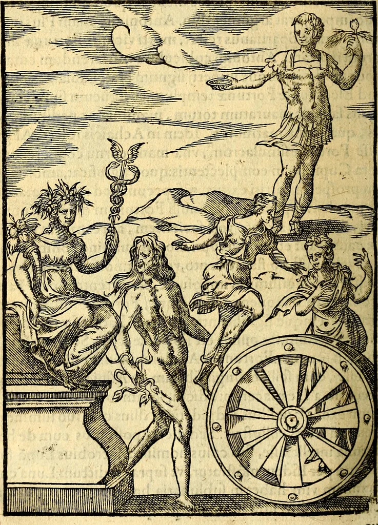 An illustration from Imagines deorum, qui ab antiquis colebantur : in quibus simulacra, ritus, caerimoniae, magnaq[ue] ex parte veterum religio explicatur, 1581, leaf 333