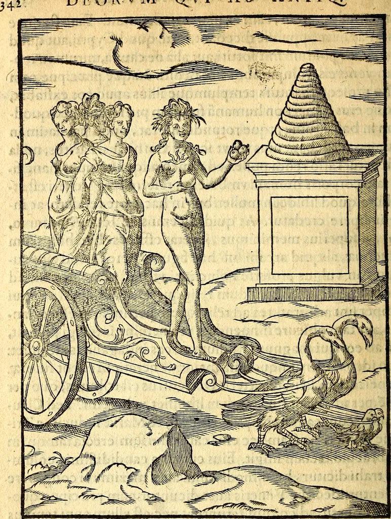 An illustration from Imagines deorum, qui ab antiquis colebantur : in quibus simulacra, ritus, caerimoniae, magnaq[ue] ex parte veterum religio explicatur, 1581, leaf 355