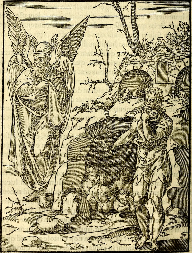 An illustration from Imagines deorum, qui ab antiquis colebantur : in quibus simulacra, ritus, caerimoniae, magnaq[ue] ex parte veterum religio explicatur, 1581, leaf 37