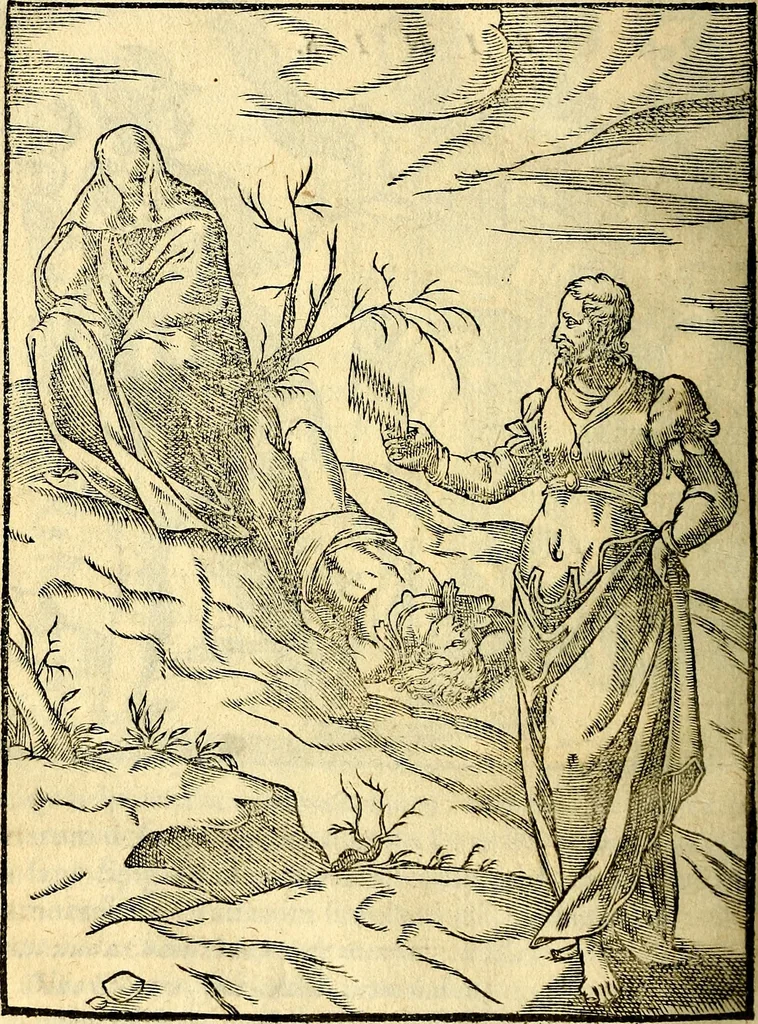 An illustration from Imagines deorum, qui ab antiquis colebantur : in quibus simulacra, ritus, caerimoniae, magnaq[ue] ex parte veterum religio explicatur, 1581, leaf 373