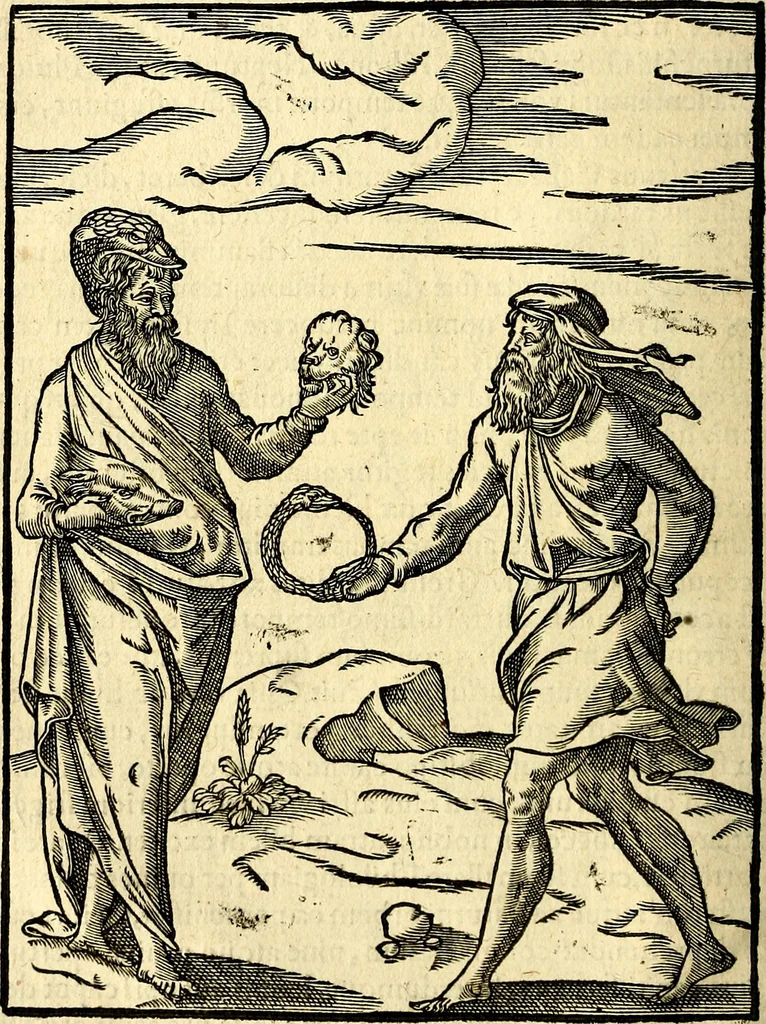 An illustration from Imagines deorum, qui ab antiquis colebantur : in quibus simulacra, ritus, caerimoniae, magnaq[ue] ex parte veterum religio explicatur, 1581, leaf 39