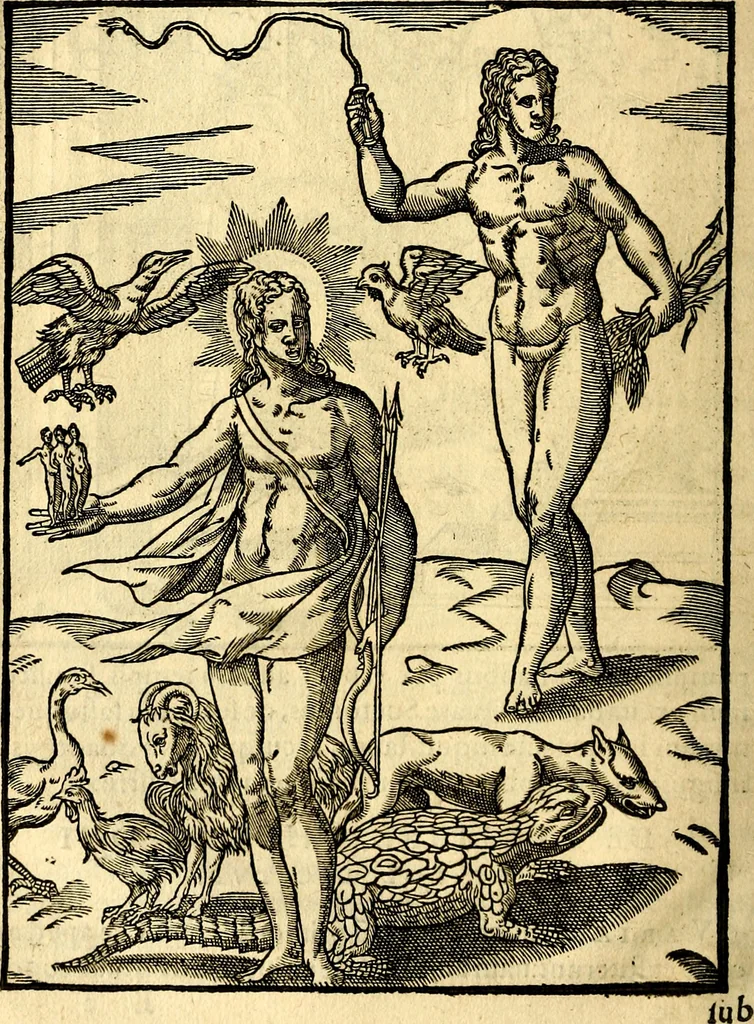 An illustration from Imagines deorum, qui ab antiquis colebantur : in quibus simulacra, ritus, caerimoniae, magnaq[ue] ex parte veterum religio explicatur, 1581, leaf 49